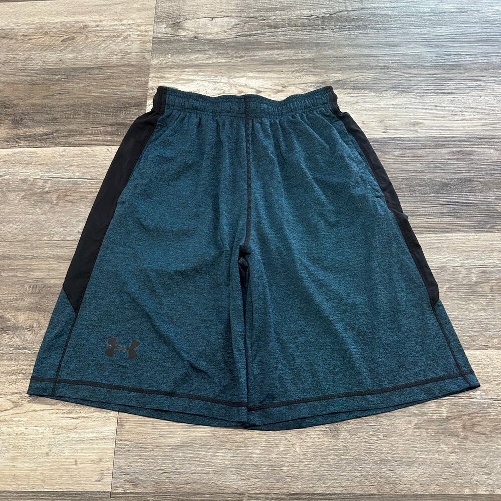 Under Armour‎ Heatgear Blue & Black Mens M Loose Heathered Relaxed Jersey Shorts